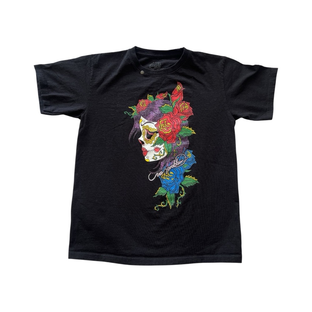 ‘no problem Mexico’ Youth XL Black T-Shirt with Colorful Skull Design
